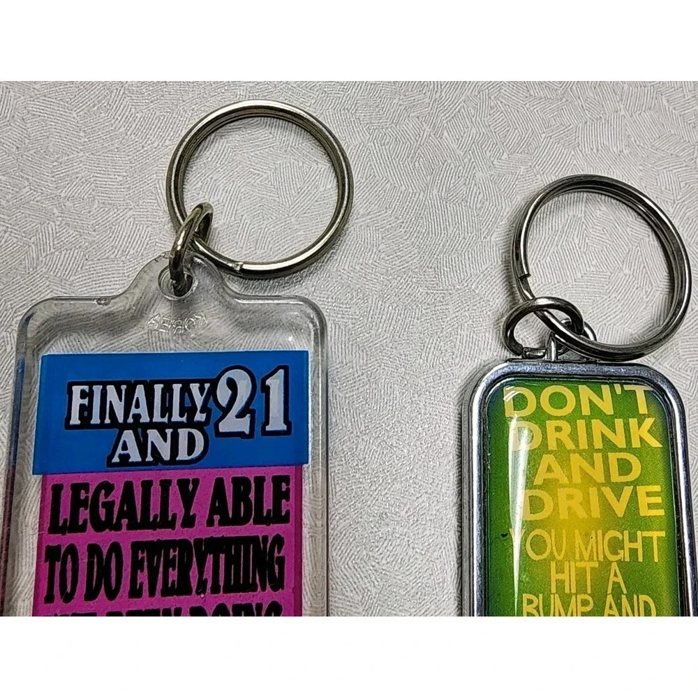 Vintage Keychain Lot Of 2 Novelty Spencer's Keychains 90's 21 Legal Bottle Opene